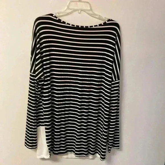 Women’s Top It Off XL Black and White Stripe Long Sleeve‎ Pullover Blouse - Picture 3 of 4